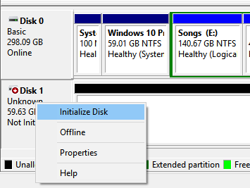disk unknown not initialized error